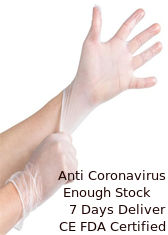 China El polvo disponible de los guantes de la mano del vinilo claro libera con la certificación del CE FDA ISO proveedor